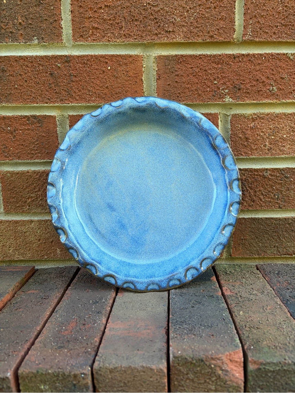 Hand Crafted Light Blue Glazed Ceramic Serving Pie Plate